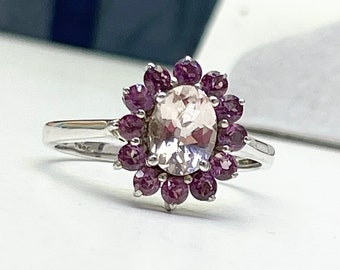 Sterling Silver Pink Crystal Flower Cluster Ring