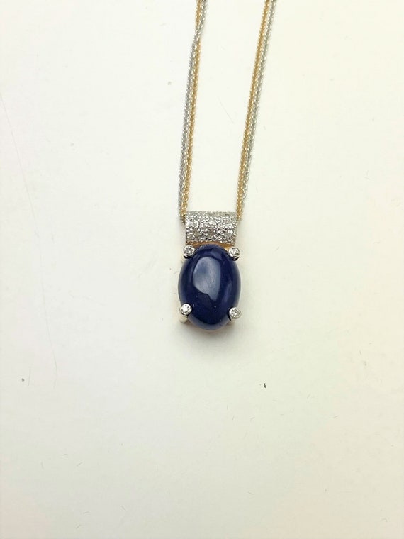 14ct Yellow White Gold Lapis Lazuli Diamond Double Chain