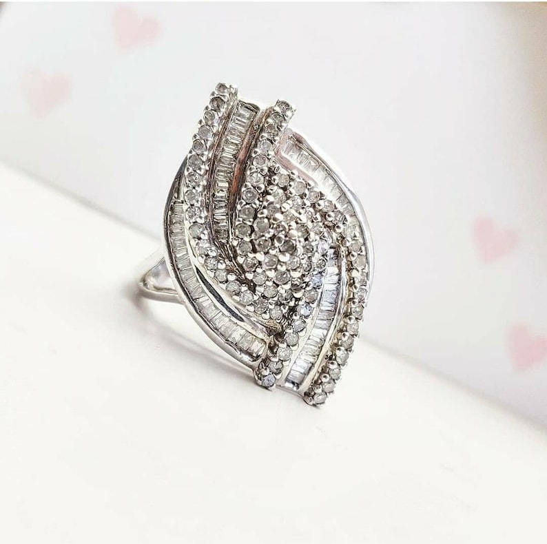 Sterling Silver Diamond Cocktail Statement Ring