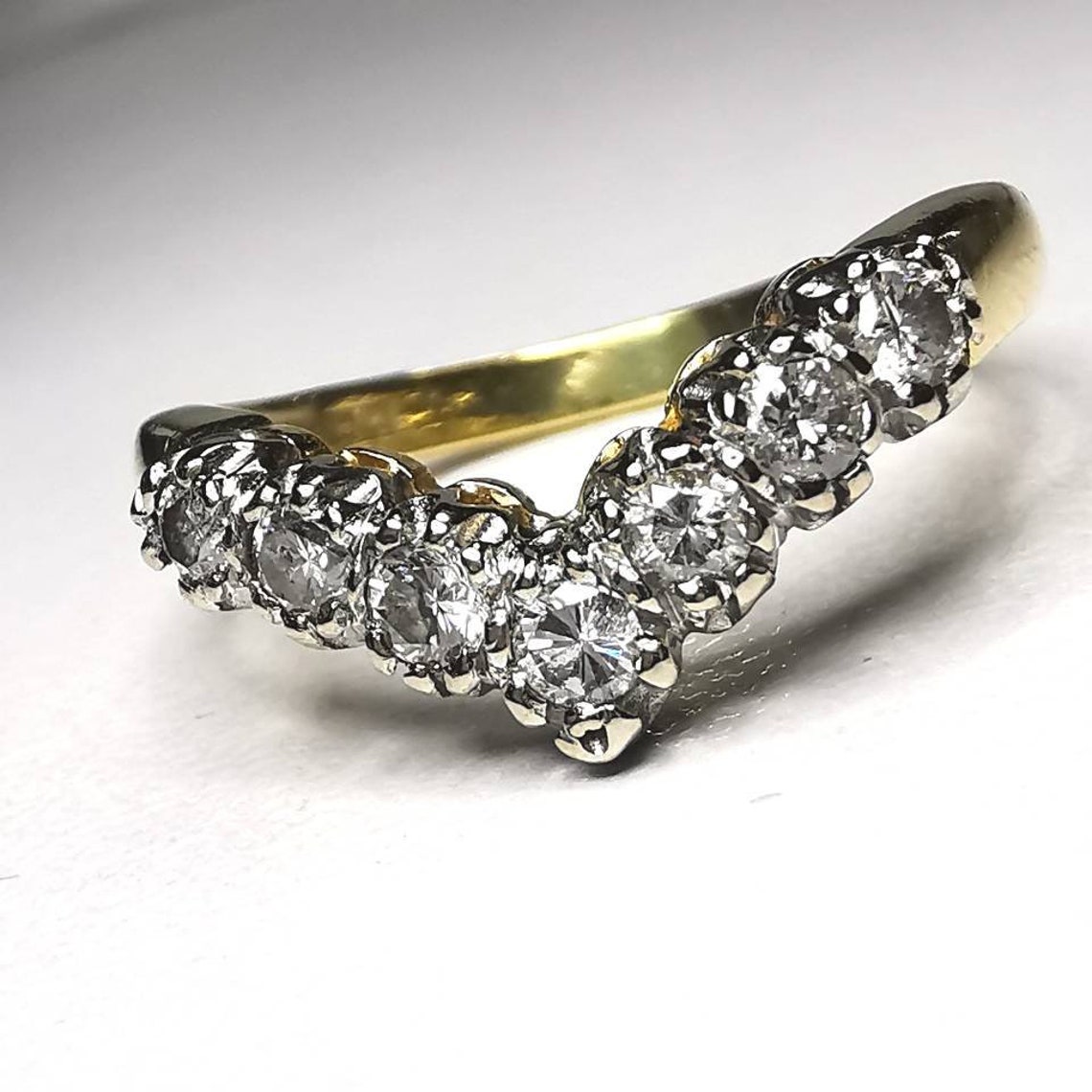 18ct 18k Solid Gold Vintage Diamond V Shaped Ring Wedding Band Etsy