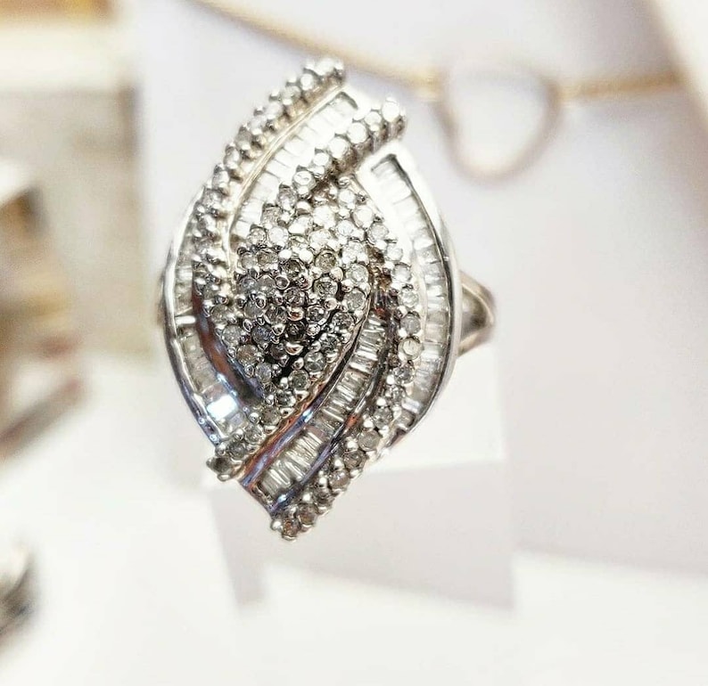 Sterling Silver Diamond Cocktail Statement Ring