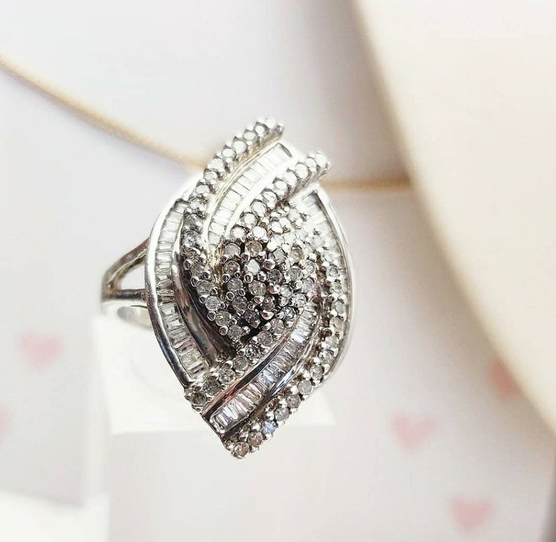 Sterling Silver Diamond Cocktail Statement Ring