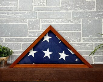 Personalized Memorial Cherry Flag Case for 5x9' Burial Flag with optional engraved glass or name plate