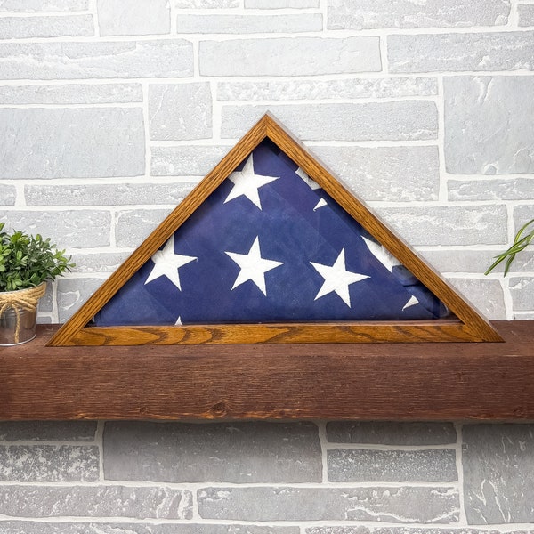Personalized Memorial Oak Flag Case for a 5 x 9 Burial Flag with engraved glass and/or name plate option