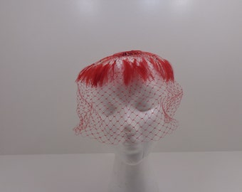 Vintage Red Feathered Fascinator circa 1950's