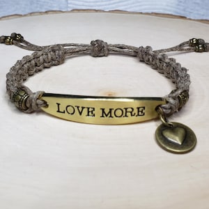 Love More Hemp Bracelet - Adjustable Braided Bracelet with Heart Charm