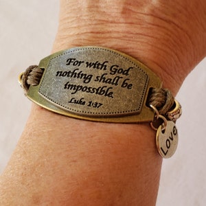 For with God Nothing Shall Be Impossible Faith Bracelet, Religious Jewelry Graduation Gift for Women Mom Daughter Granddaughter Wife Sister