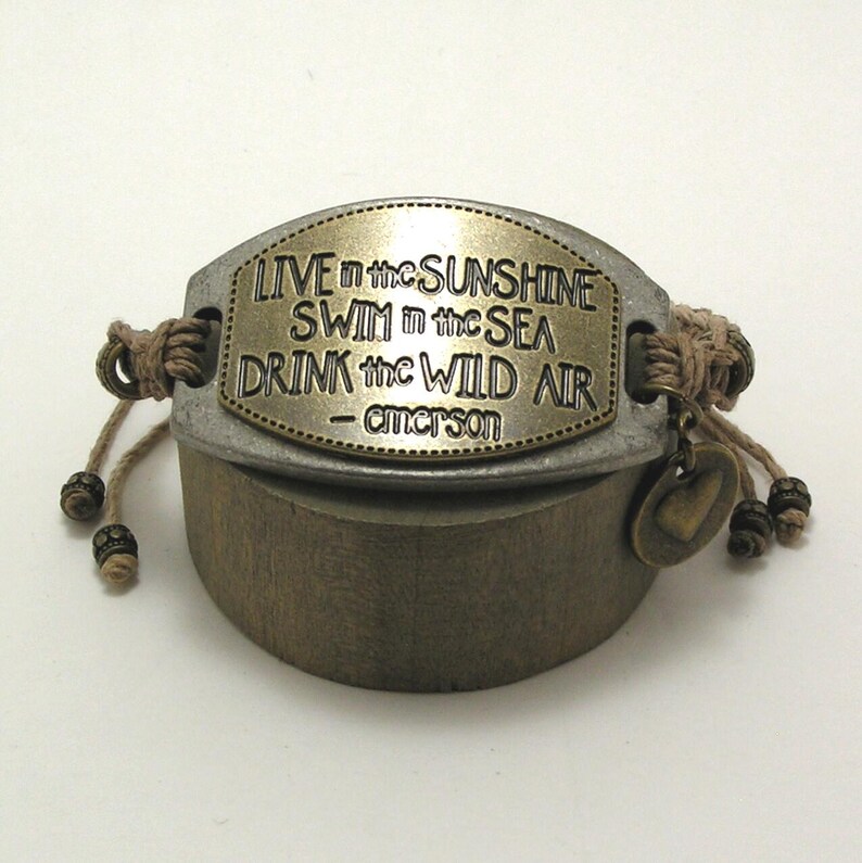 Bracelet citation Emerson, inspiration bracelet cordon de chanvre avec breloque coeur image 6