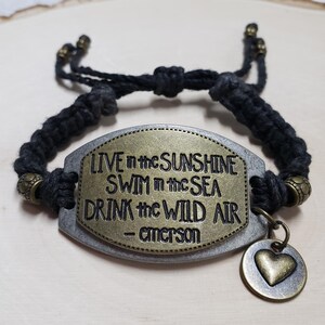 Bracelet citation Emerson, inspiration bracelet cordon de chanvre avec breloque coeur image 3