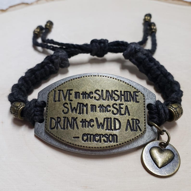 Bracelet citation Emerson, inspiration bracelet cordon de chanvre avec breloque coeur image 3