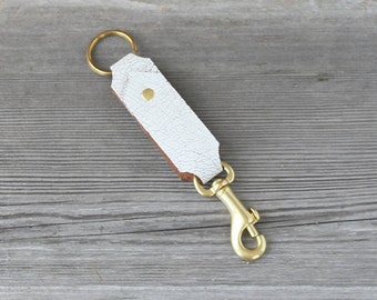 Leather Keychain // Distressed White Crackle