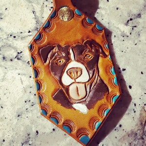 CUSTOM TOOLED KEYCHAIN // Pet Portrait // Message for Custom Orders // Hand-Tooled Leather by Sonkatonk Leather image 5