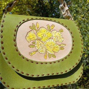 YELLOW POPPIES BUCKSTITCH Purse w/crossbody strap image 7