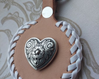 Conch Heart Keychain // Undyed Leather