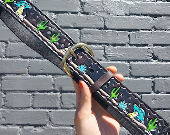 DESERT UFO BELT in Antique Black // Made to order // Hand-Tooled Leather by Sonkatonk Leather