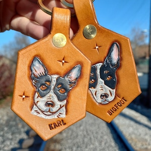 CUSTOM TOOLED KEYCHAIN // Pet Portrait // Message for Custom Orders // Hand-Tooled Leather by Sonkatonk Leather