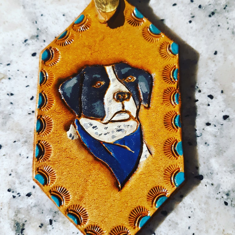 CUSTOM TOOLED KEYCHAIN // Pet Portrait // Message for Custom Orders // Hand-Tooled Leather by Sonkatonk Leather image 7