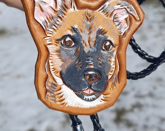 CUSTOM BOLO TIE // Pet Portrait // Message for Custom Orders // Hand-Tooled Leather by Sonkatonk Leather