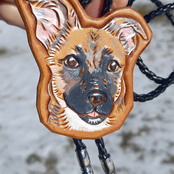 CUSTOM BOLO TIE // Pet Portrait // Message for Custom Orders // Hand-Tooled Leather by Sonkatonk Leather