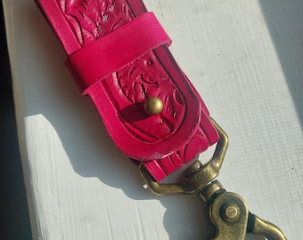 Floral Belt Loop Keychain // Dyed Oxblood