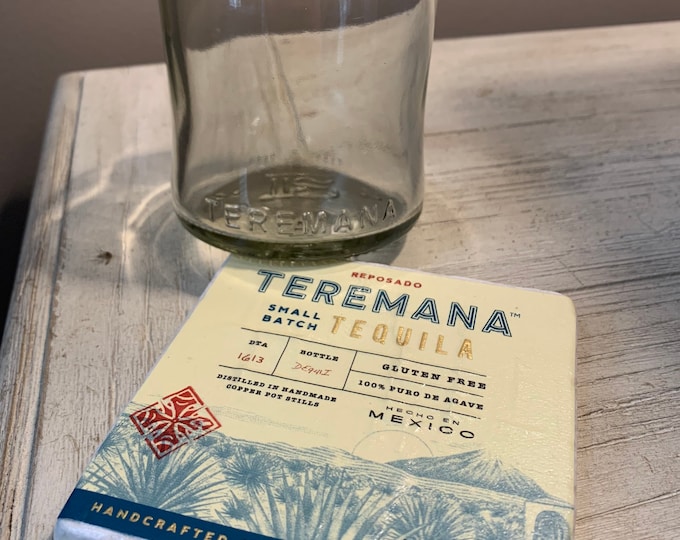 Teremana Tequila Rocks Glass & Coaster made from empty Bottle and Label