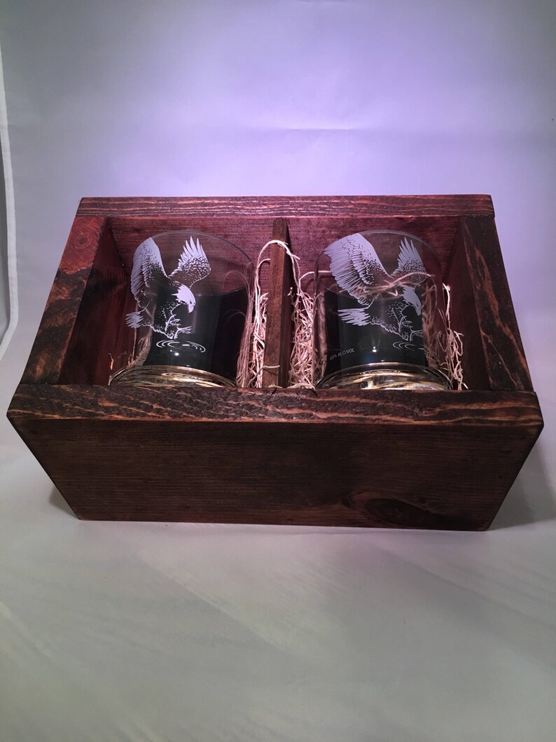 Eagle Rare Whiskey Rocks Glass Wood Gift Box Set Etsy