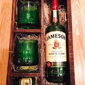 Jameson Whiskey Gift Set - (2) Rocks Glasses and (1) Shot Glass made from Jameson Bottles - Full Bottle Not Included