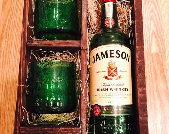 Jameson Whiskey Gift Set - (2) Rocks Glasses and (1) Shot Glass made from Jameson Bottles - Full Bottle Not Included