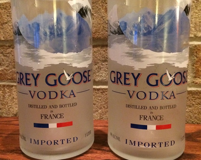 2 Grey Goose vodka tall drinking glasses from 1 liter bottles