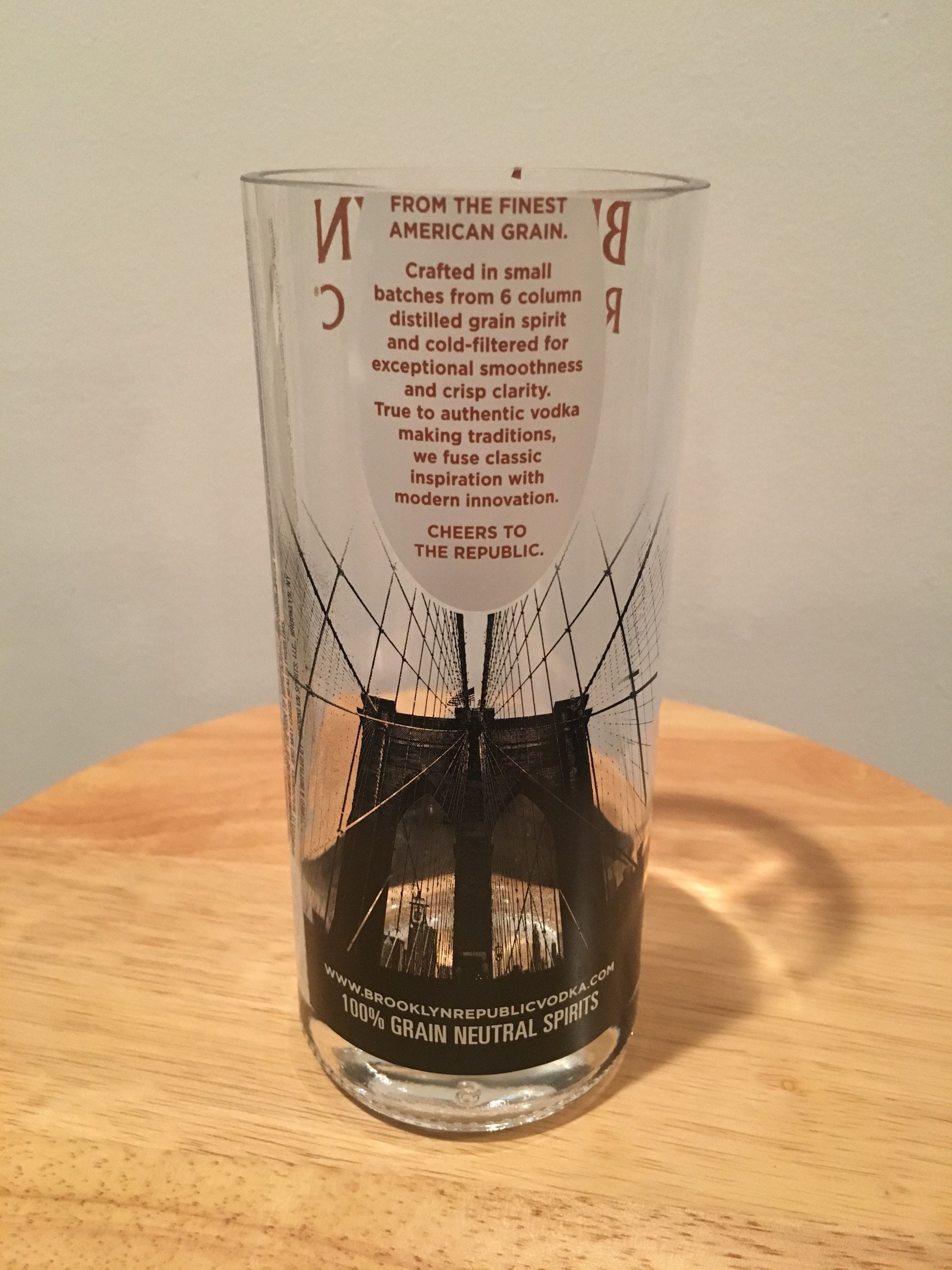Brooklyn Republic Vodka Tumbler Glass made from Empty 750ml Bottle