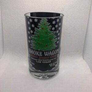 Smokewagon Whiskey Straight Bourbon Christmas Themed Glass (1) -  made from empty bottle