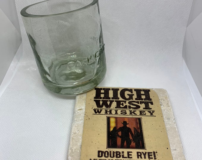 High West Whiskey Rocks Glass & Coaster made from empty bottle