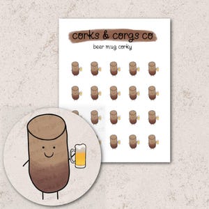 Boccale di birra in sughero / Adesivi per pianificatori / Adesivi per personaggi / Bevande / Happy Hour / Cin cin / Stagionale / Personaggio con tappo di vino