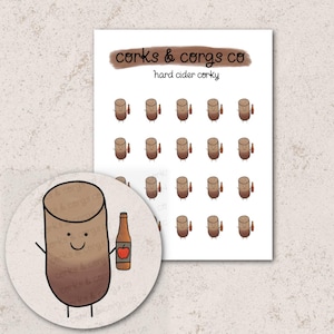 Adesivi Corky Hard Cider / Adesivi per Planner / Adesivi per Personaggi / Bevande / Happy Hour / Mela / Autunno / Inverno / Personaggio Tappo di Vino