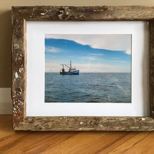 Driftwood Frame, Kammy B, Blue Boat, Montauk Fishing Boat, Montauk Photography