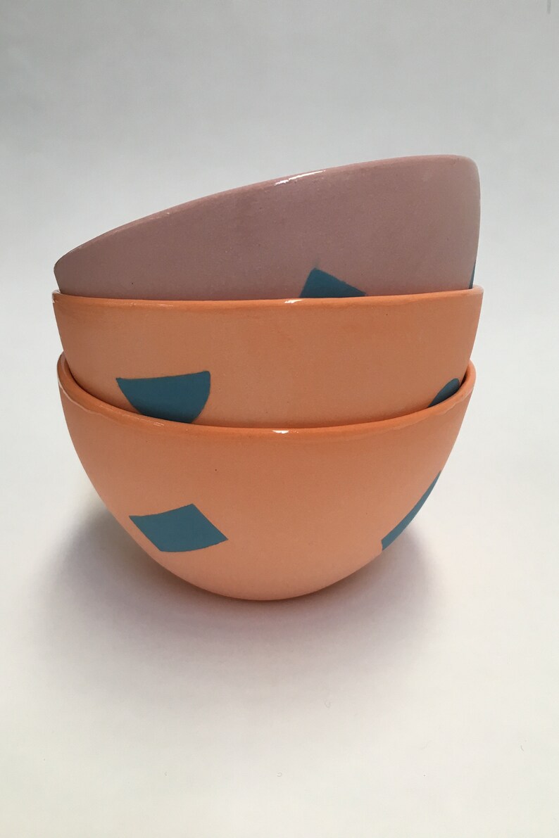 Orange with blue rectangles GEO bowl