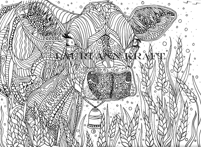 cow face printable adult coloring book page instant