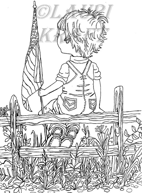 Usa Flag Boy Country Printable Adult Coloring Book Page Etsy