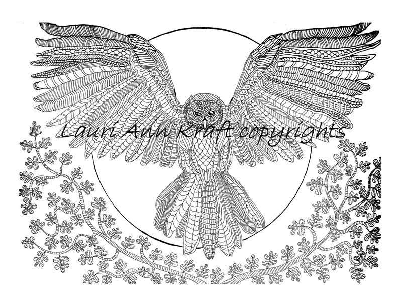 OWL animal Printable Adult Coloring Book Page Instant Download Zentangle PDF Kraft Color Meditation image 1