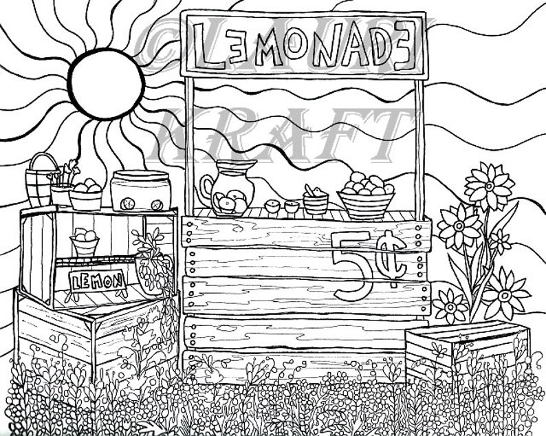 Lemonade Stand Country Children Printable Adult Coloring Book - Etsy