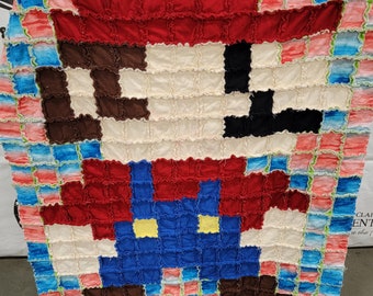 Mario Rag Quilt, Mario, Blanket, Handmade, Fanmade, Video Game, Nintendo