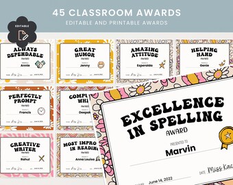 Class Awards Students, End of Year Certificates, Printable and Editable Awards