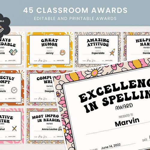 End of School Year Awards Printable for Last Day of Class 50 - Etsy