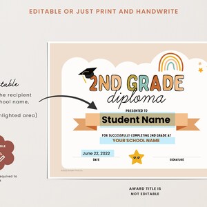 Editable 2nd Grade Diploma, Printable School Diploma Certificate ...