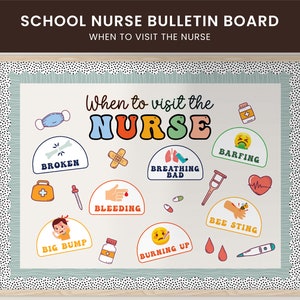 When to visit the Nurse Bulletin Board, School Nurse Door Display, Nurse Office Decor, Year Round Decor