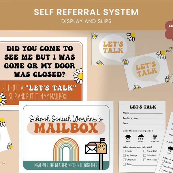 Self-Referral System, Social and School Counselor Door Sign and Management Tools, Groovy Collection