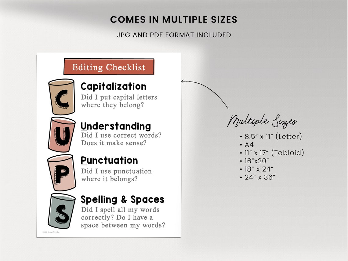 CUPS Editing Writing Strategy Checklist Poster English Etsy