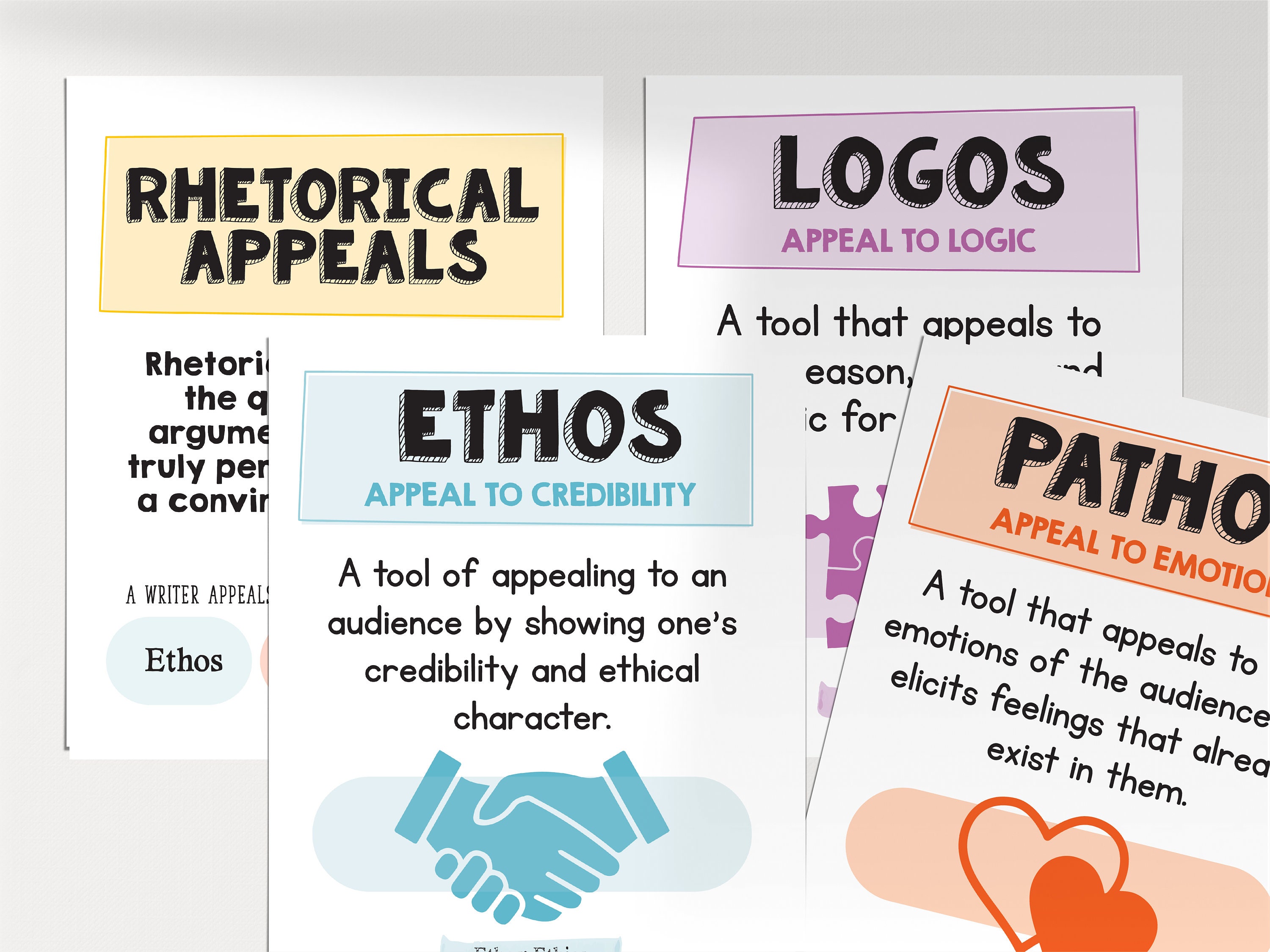 Ethos Pathos Logos Digital Download set of 4 Rhetorical Appeals English  Classroom Classroom Decoration Reading Poster AP English -  Israel