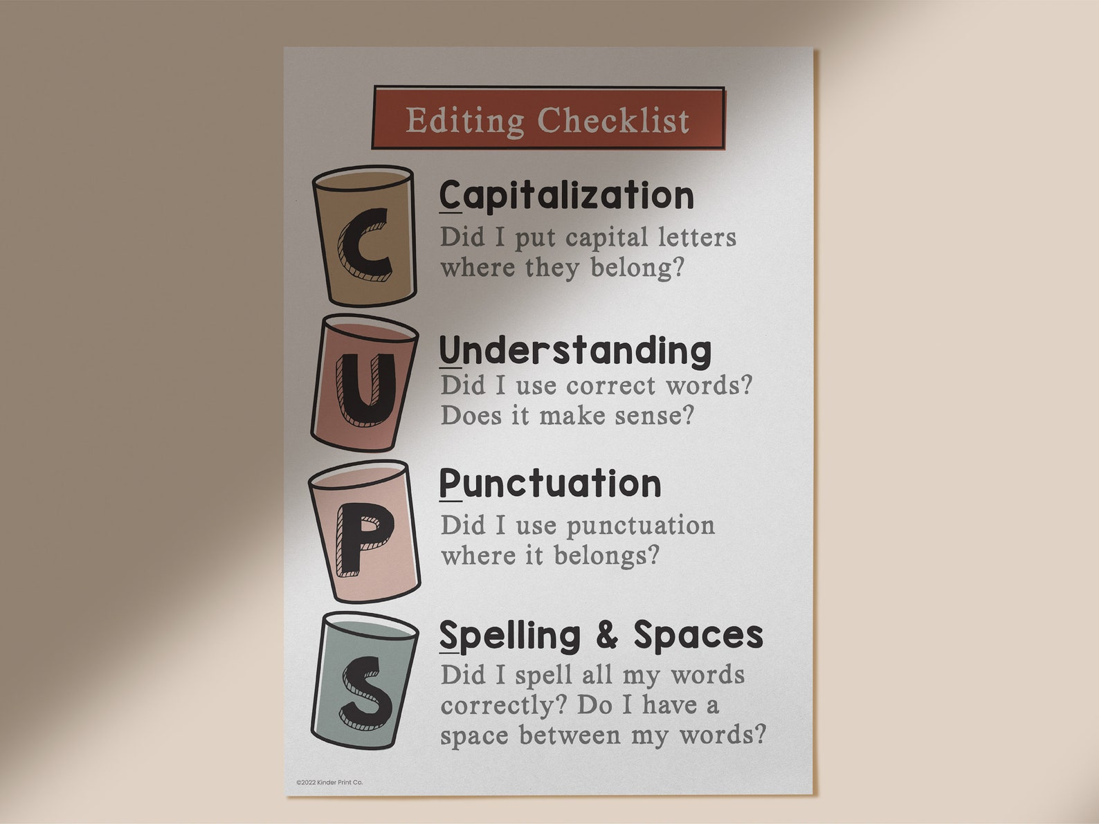 CUPS Editing Writing Strategy Checklist Poster English Etsy