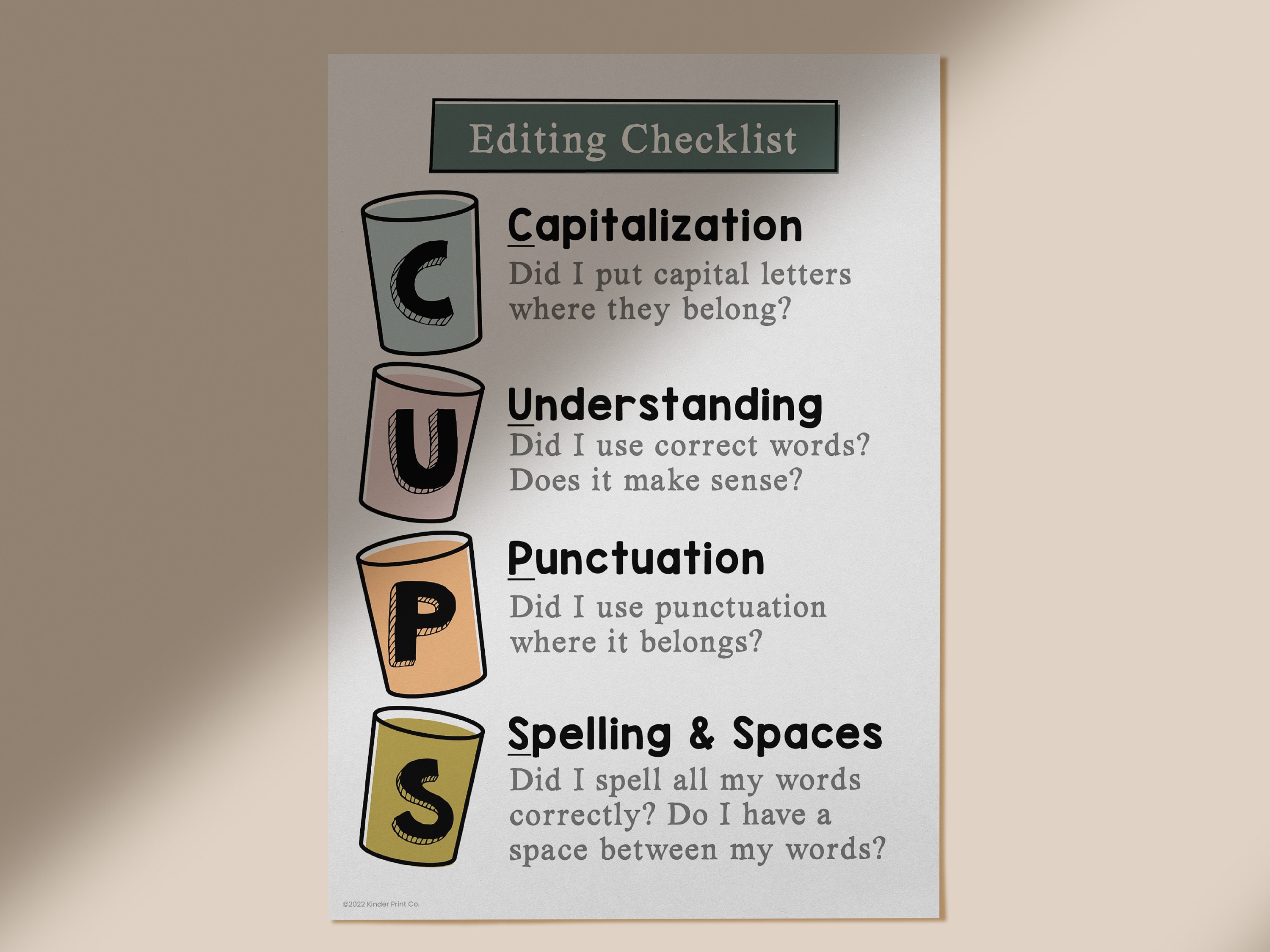 CUPS Editing Writing Strategy Checklist Poster English Etsy Australia